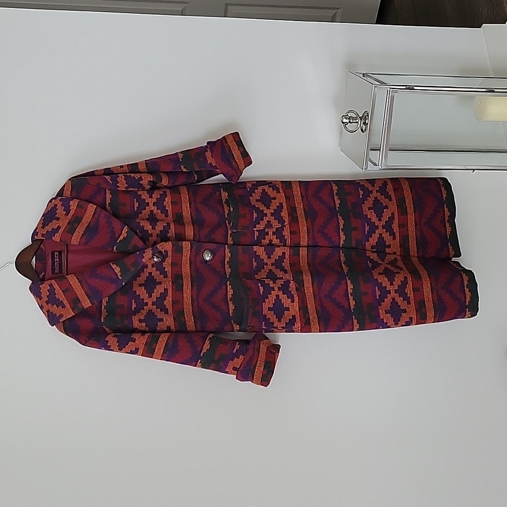 The Austin Collection Multicolor Aztec Western Wear Trench Coat Size Large